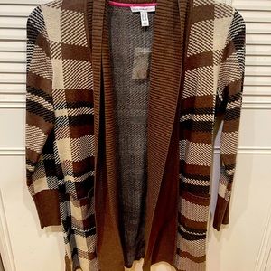 Isaac Mizrahi brown plaid heavy cardigan - NWT - XXS